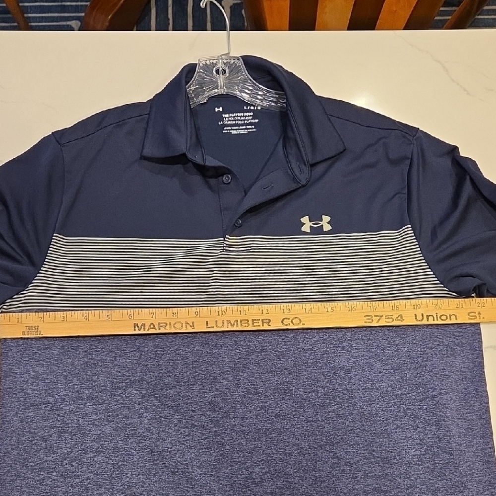 Under Armour Men's Striped Navy Blue and Gray Polo - Picture 2 of 7